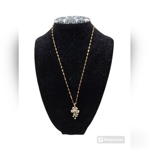 New Without Tags Gold Titanium Bow Pendant Necklace 16-18" Cubic Zirconia Pretty